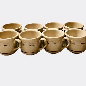 8 Longaberger Mugs Woven Traditions Pottery 4" Coffee Cups Red/Brown Pattern VTG